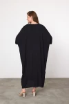 Maxi Boy Siyah Nakış İşlemeli Dokuma Viscon Elbise BCVL-25V045