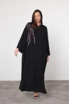 Maxi Boy Siyah Nakış İşlemeli Örme Viscon Elbise BCVL-25V037