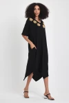 Maxi Boy Siyah Nakış İşlemeli Örme Viscon Elbise BCVL-251064