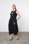 Maxi Boy Siyah Nakış İşlemeli Örme Viscon Elbise BCVL-25V035