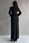 Siyah Önü Bağcık Detaylı Maxi Boy Elbise BCDF-252151