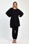 Maxi Boy Siyah Tunik Ve Pantolon Örme Viscon Alt Üst Takım BCVL-251029