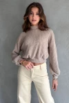 Vizon Balıkçı Yaka Dokulu Crop Bluz BCDF-242126