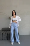 Açık Mavi Yüksek Bel Baggy Palazzo Jean Pantolon BCNW-251415