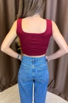 Antrasit-Bordo-Bej 3 Lü Paket Kare Yaka Crop Kaşkorse Bluz BCOR-252005