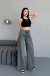 Antrasit Yüksek Bel Yıkamalı Baggy Palazzo Jean Pantolon BCNW-251416