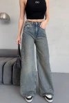 Antrasit Yüksek Bel Yıkamalı Baggy Palazzo Jean Pantolon BCNW-251416