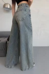 Antrasit Yüksek Bel Yıkamalı Baggy Palazzo Jean Pantolon BCNW-251416