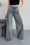 Antrasit Yüksek Bel Yıkamalı Baggy Palazzo Jean Pantolon BCNW-251416