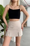 Bej Çift Yırtmaçlı Şort Etek BCHN-25250364