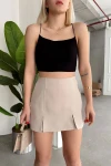 Bej Çift Yırtmaçlı Şort Etek BCHN-25250364