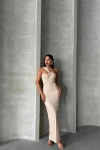 Bej Tek Omuz Detaylı Maxi Boy Elbise BCHN-2525455