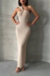 Bej Tek Omuz Detaylı Maxi Boy Elbise BCHN-2525455