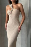 Bej Tek Omuz Detaylı Maxi Boy Elbise BCHN-2525455