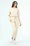 Bej Üç İplik Kapüşonlu Sweatshirt Ve Cepli Pantolon Alt Üst Takım CO-2522033931