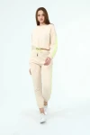 Bej Üç İplik Kapüşonlu Sweatshirt Ve Cepli Pantolon Alt Üst Takım CO-2522033931