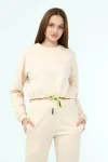 Bej Üç İplik Kapüşonlu Sweatshirt Ve Cepli Pantolon Alt Üst Takım CO-2522033931
