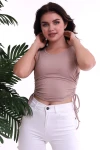Bej Yandan Büzgülü Kaşkorse Bluz CO-2522223925