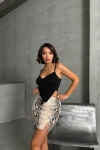 Bej Yırtmaçlı Desenli Etek BCHN-2524475