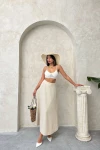 Bej Yüksek Bel Beli Lastikli Midi Boy Etek BCHN-25255043