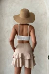 Bej Yüksek Bel Eteği Fırfırlı Dokuma Etek BCHN-2525681