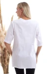 Beyaz Bisiklet Yaka Baskılı Oversize Tişört CO-2520333402