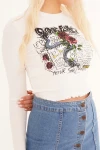 Beyaz Bisiklet Yaka Baskılı Pamuklu Crop Bluz CO-2523254245