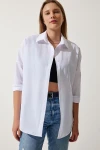 Beyaz Oversize Uzun Basic Gömlek BCCL-253000