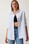 Beyaz Oversize Uzun Basic Gömlek BCCL-253000