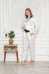 Beyaz Saten Ara Biyeli 2Li Pijama Takımı BCAN-251201AS