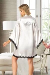 Beyaz Saten Dantel Detaylı Bride Şortlu Sabahlıklı 3Lü Takım BCAN-253607FA