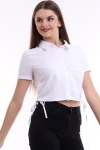 Beyaz Yanları Büzgülü Kısa Dokuma Gömlek CO-2521333812