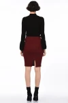 Bordo Balıksırtı Desen Beli Lastikli Yırtmaçlı Kalem Etek CO-258515174