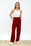 Bordo Cepli Bol Paça Pileli Viskon Pantolon CO-259313333