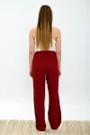 Bordo Cepli Bol Paça Pileli Viskon Pantolon CO-259313333