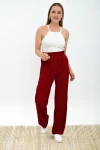 Bordo Cepli Bol Paça Pileli Viskon Pantolon CO-259313333