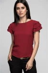 Bordo Fırfırlı Kısa Kol Crep Bluz CO-257222201
