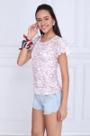 Bordo Katkat Fırfırlı Kısa Kol Bluz CO-259333335