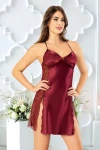 Bordo Saten Dantel Detaylı Gecelik Sabahlık İkili Takım BCAN-252046FA