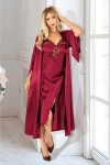Bordo Saten Dantel Detaylı Gecelik Sabahlık Ikili Takım BCAN-252611FA