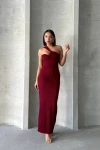 Bordo Tek Omuz Detaylı Maxi Boy Elbise BCHN-2525455