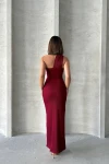 Bordo Tek Omuz Detaylı Maxi Boy Elbise BCHN-2525455