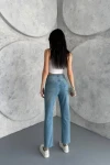 Buz Mavi Paçası Lazer Kesimli Yıkamalı Regular Kalıp Bilek Jeans BCNW-251375