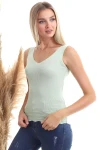 Çağla Yeşili V Yaka Askılı İnce Yazlık Triko Bluz CO-2520346235