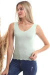 Çağla Yeşili V Yaka Askılı İnce Yazlık Triko Bluz CO-2520346235
