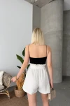 Ekru Beli Büzgülü Kuşak Detaylı Lastikli Şort BCHN-2525265