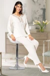 Ekru Dantel Detaylı Pijama Takımı BCAN-258611FA