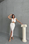 Ekru Düğmeli Bluz Ve Etekli Kendinden Dokulu Alt Üst Takım BCHN-25255013