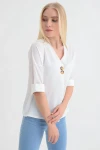 Ekru Düğmeli Duble Kol Crep Bluz CO-259152879