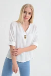 Ekru Düğmeli Duble Kol Crep Bluz CO-259152879
